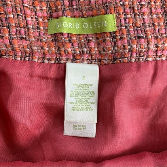 Sigrid Olsen 70s Style Pink Wool Blend Floral Peek A Boo Slit Tweed Skirt Size 2 - Picture 8 of 12